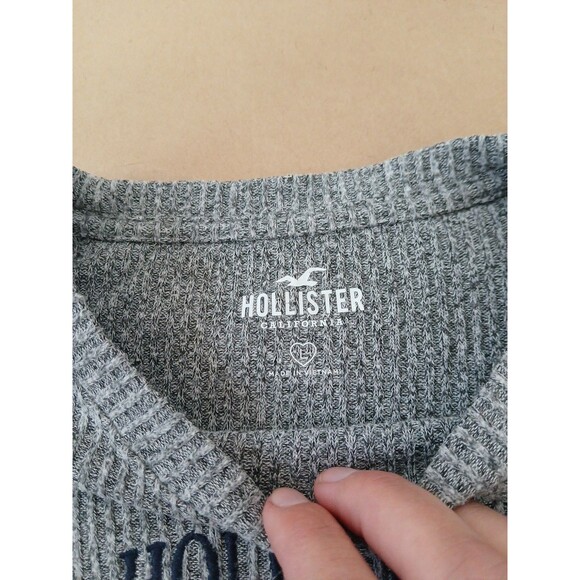 Hollister Cropped Sweater Shirt Womens L Gray Long Sleeve Ribbed Lightweight - Picture 3 of 7